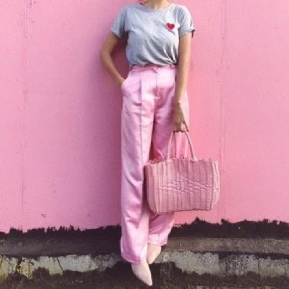 Pink Satin High Waisted Pants